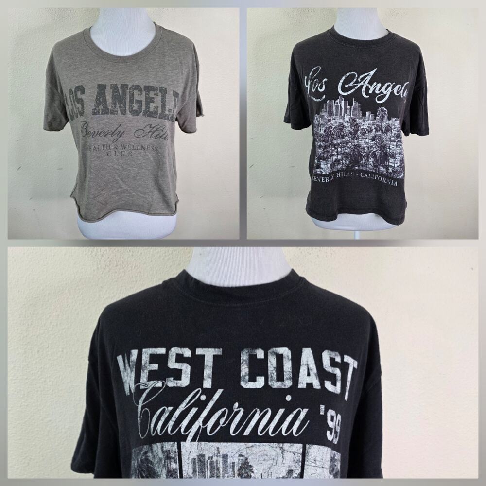 Social Culture Women's Size Large California LA Lot of 3 Crop T Shirt Size Large
